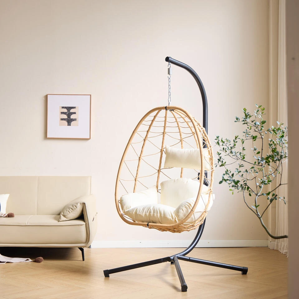 Hangstoel Van Bruin Rotan En Metaal 6 Hangstoel Van Bruin Rotan En Metaal - Afbeelding 4