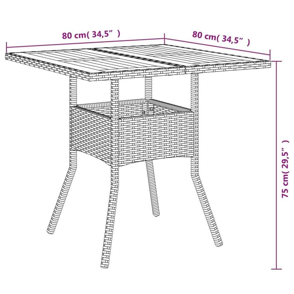 VidaXL - Tuintafel Met Acaciahouten Blad - Grijs - Poly Rattan - 80 X 80 X 75 Cm 13 VidaXL - Tuintafel Met Acaciahouten Blad - Grijs - Poly Rattan - 80 X 80 X 75 Cm - Afbeelding 11
