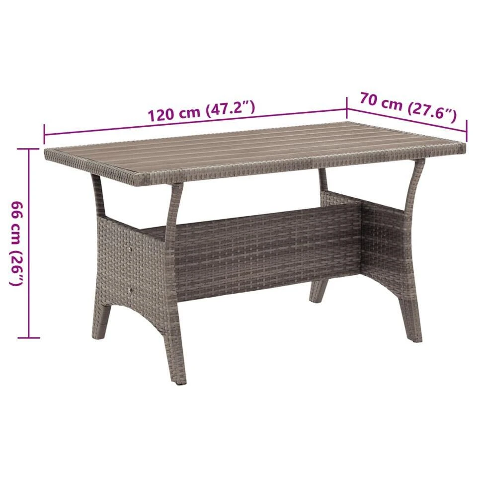 VidaXL - Tuintafel - Grijs - Poly Rattan - 120 X 70 X 66 Cm 7 VidaXL - Tuintafel - Grijs - Poly Rattan - 120 X 70 X 66 Cm - Afbeelding 5
