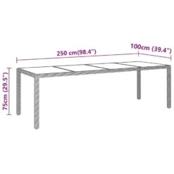 VidaXL - Tuintafel - Grijs - Gehard Glas En Poly Rattan - 250x100x75 Cm -Geselecteerde Tuinmeubelwinkel a10d35a06d0e4545a1a451d4604bb2a1
