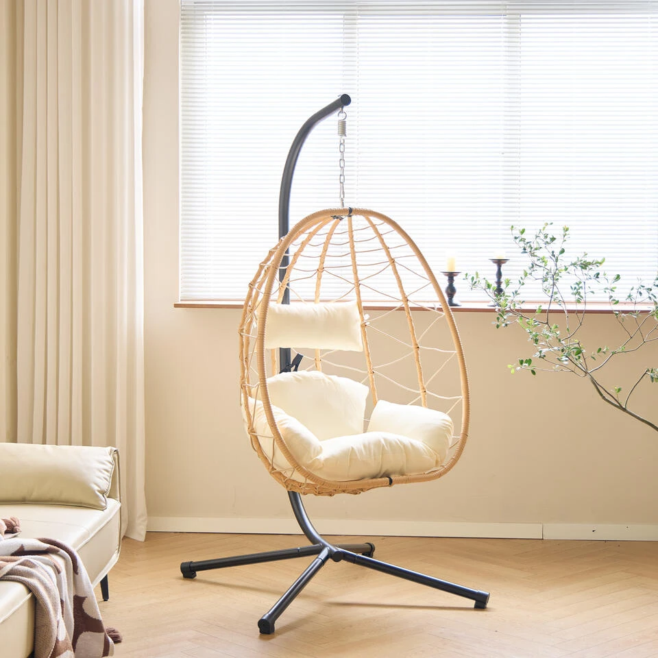 Hangstoel Van Bruin Rotan En Metaal 5 Hangstoel Van Bruin Rotan En Metaal - Afbeelding 3