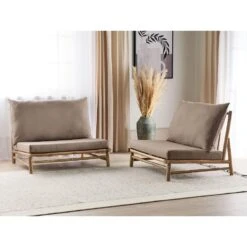 TODI - Fauteuil Set Van 2 - Lichthout/Taupe - Bamboe -Geselecteerde Tuinmeubelwinkel a582cbed38524156b4756aac6651c6d8
