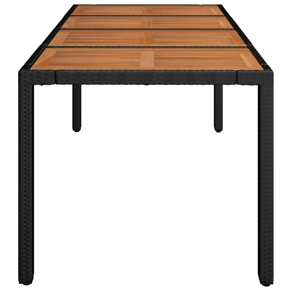 VidaXL - Tuintafel Met Houten Blad - Zwart - Poly Rattan - 190 X 90 X 75 Cm 6 VidaXL - Tuintafel Met Houten Blad - Zwart - Poly Rattan - 190 X 90 X 75 Cm - Afbeelding 4
