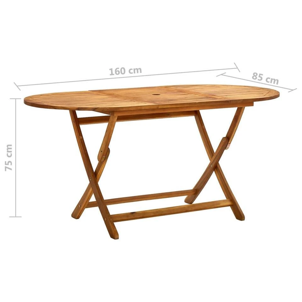 VidaXL - Tuintafel Inklapbaar - Bruin - Massief Acaciahout - 160 X 85 X 75 Cm 9 VidaXL - Tuintafel Inklapbaar - Bruin - Massief Acaciahout - 160 X 85 X 75 Cm - Afbeelding 7