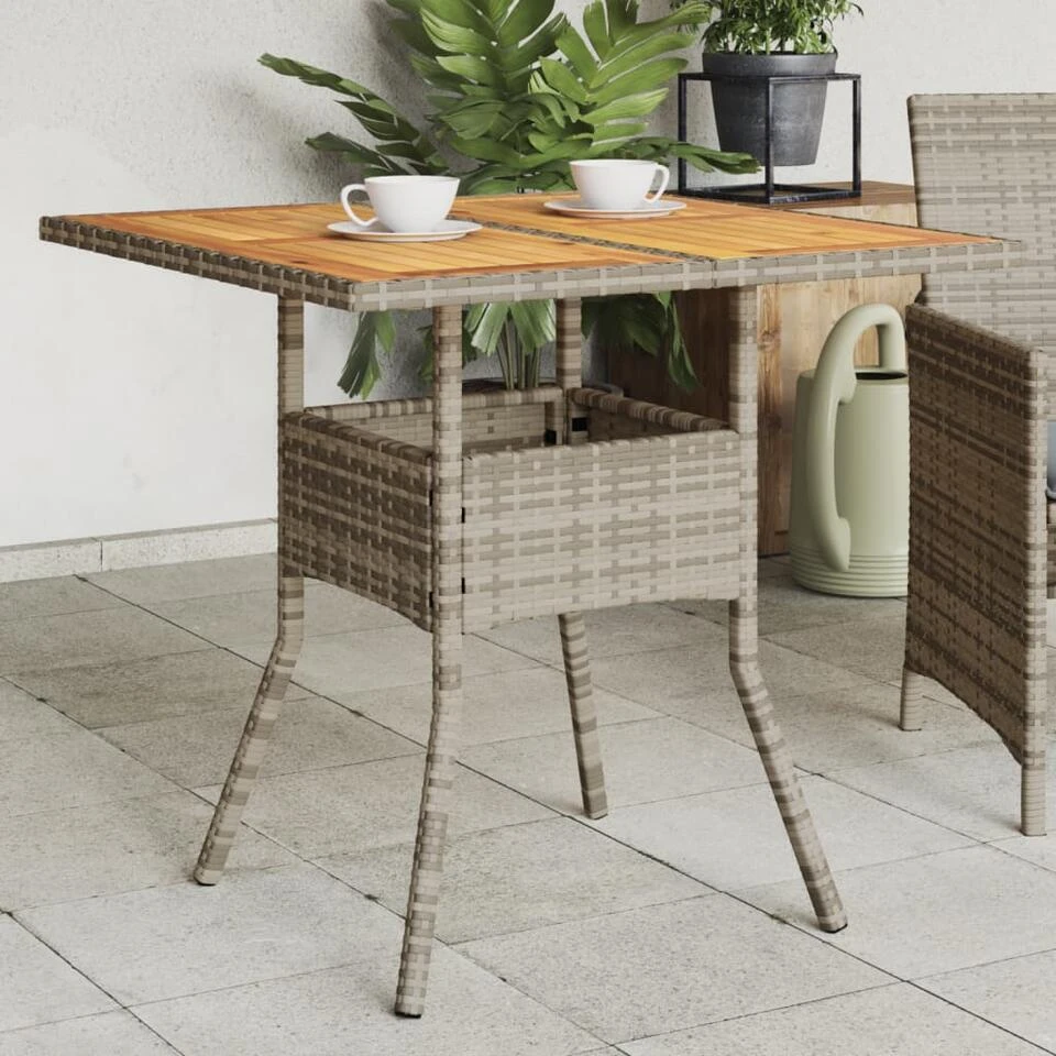 VidaXL - Tuintafel Met Acaciahouten Blad - Grijs - Poly Rattan - 80 X 80 X 75 Cm 4 VidaXL - Tuintafel Met Acaciahouten Blad - Grijs - Poly Rattan - 80 X 80 X 75 Cm - Afbeelding 2