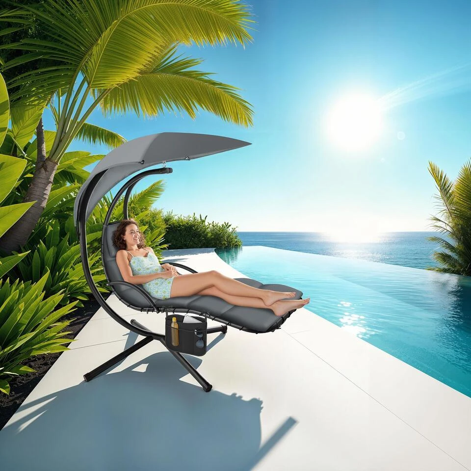 Tectake Hangstoel Elaria Met Zonnedak En Zijvak, Grijs 4 Tectake Hangstoel Elaria Met Zonnedak En Zijvak, Grijs - Afbeelding 2