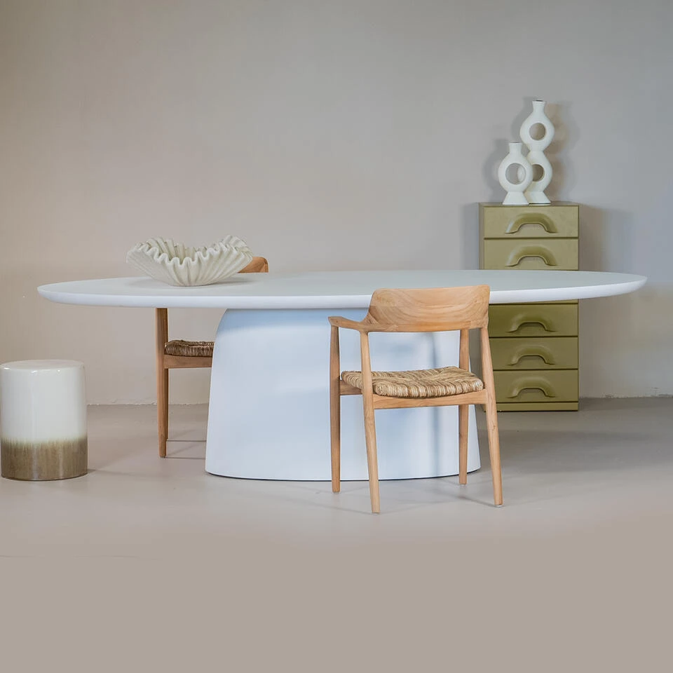 Tuintafel Ovaal - Wit Betonlook - 300x110x74cm - Myrna 4 Tuintafel Ovaal - Wit Betonlook - 300x110x74cm - Myrna - Afbeelding 2