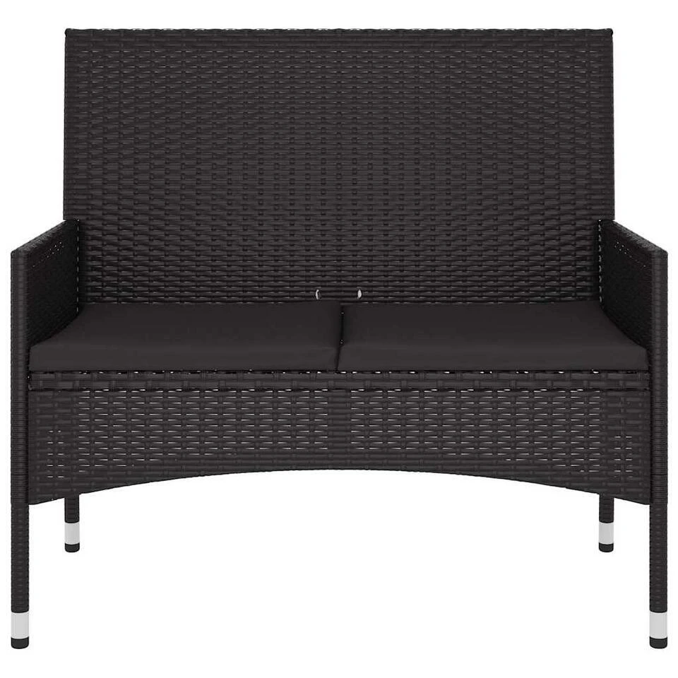 VidaXL - Tuinbank 2-zits - Zwart - Poly Rattan - Met Zwart Kussens 5 VidaXL - Tuinbank 2-zits - Zwart - Poly Rattan - Met Zwart Kussens - Afbeelding 3