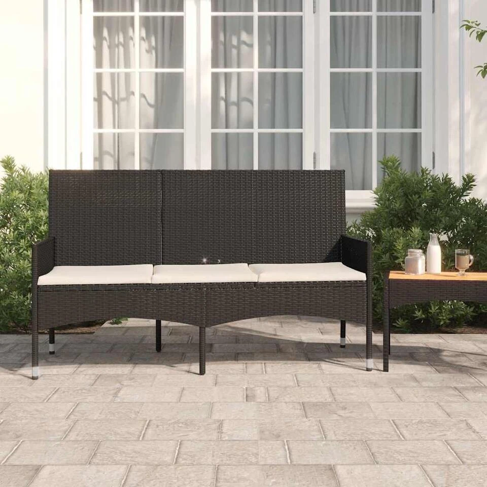 VidaXL - Tuinbank 3-zits - Zwart - Poly Rattan - Met Kussens 4 VidaXL - Tuinbank 3-zits - Zwart - Poly Rattan - Met Kussens - Afbeelding 2