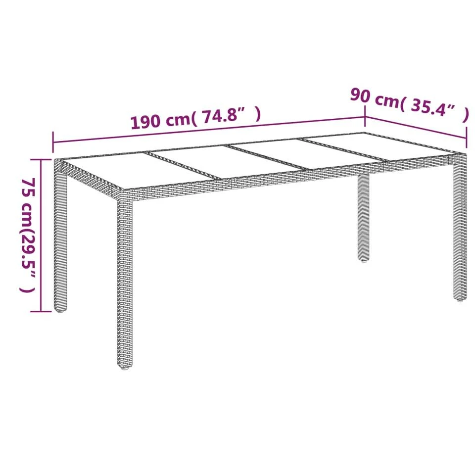 VidaXL - Tuintafel Met Glazen Blad - Zwart - Poly Rattan - 190 X 90 X 75 Cm 9 VidaXL - Tuintafel Met Glazen Blad - Zwart - Poly Rattan - 190 X 90 X 75 Cm - Afbeelding 7