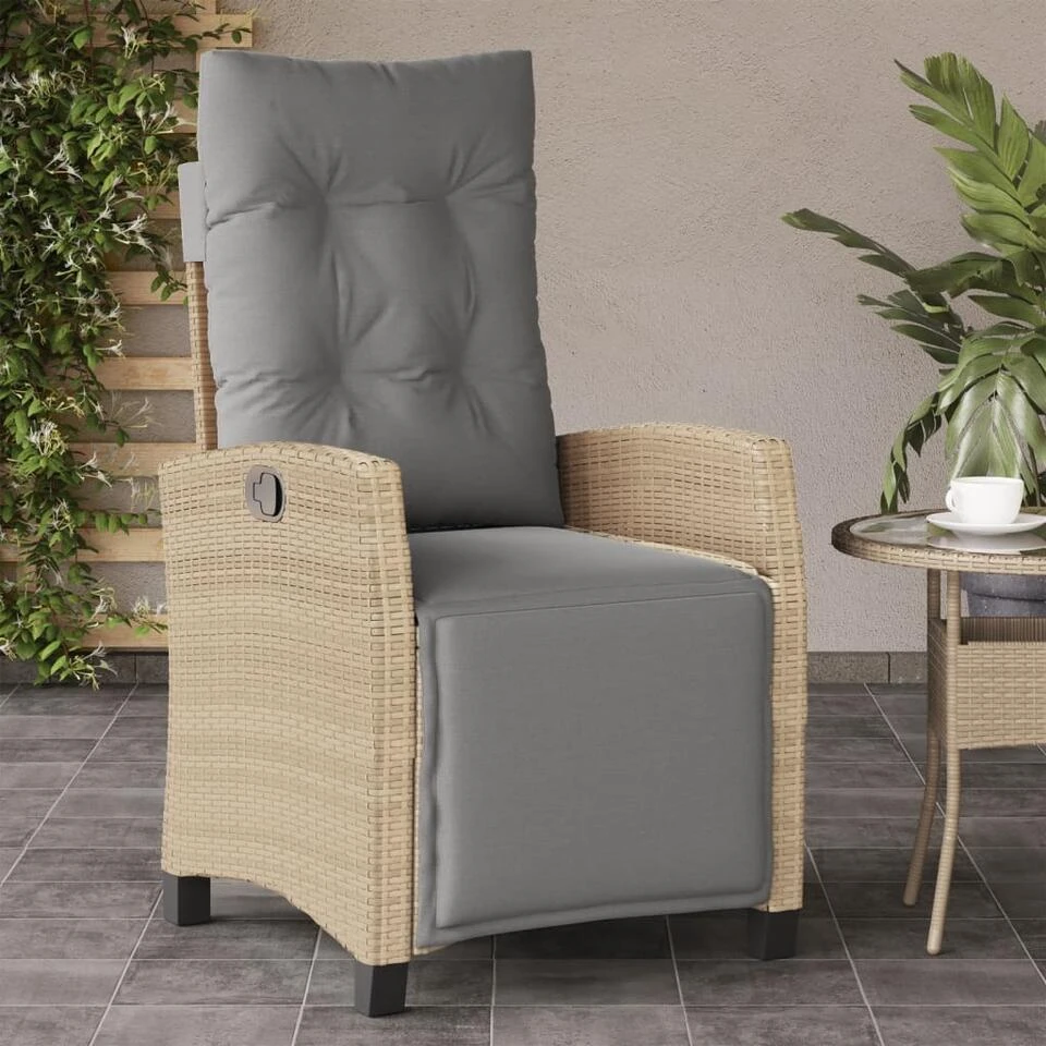 VidaXL - Tuinstoel Verstelbaar Met Voetensteun - Beige - Poly Rattan 4 VidaXL - Tuinstoel Verstelbaar Met Voetensteun - Beige - Poly Rattan - Afbeelding 2