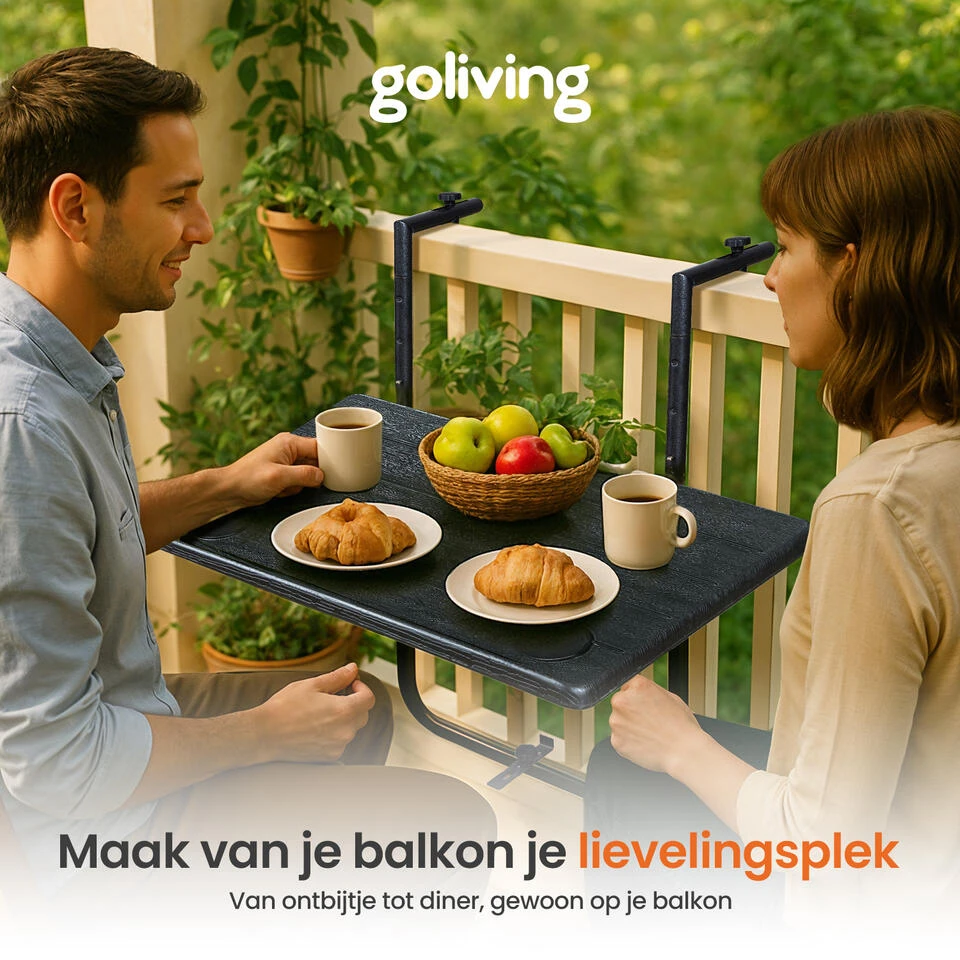 Goliving Balkontafel - Inklapbaar - Hangend - 60 X 40 Cm - Hoogteverstelbaar 8 Goliving Balkontafel - Inklapbaar - Hangend - 60 X 40 Cm - Hoogteverstelbaar - Afbeelding 6