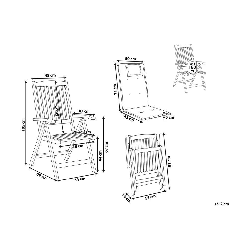 Beliani Tuinstoel JAVA - Lichte Houtkleur Acaciahout 4 Beliani Tuinstoel JAVA - Lichte Houtkleur Acaciahout - Afbeelding 2
