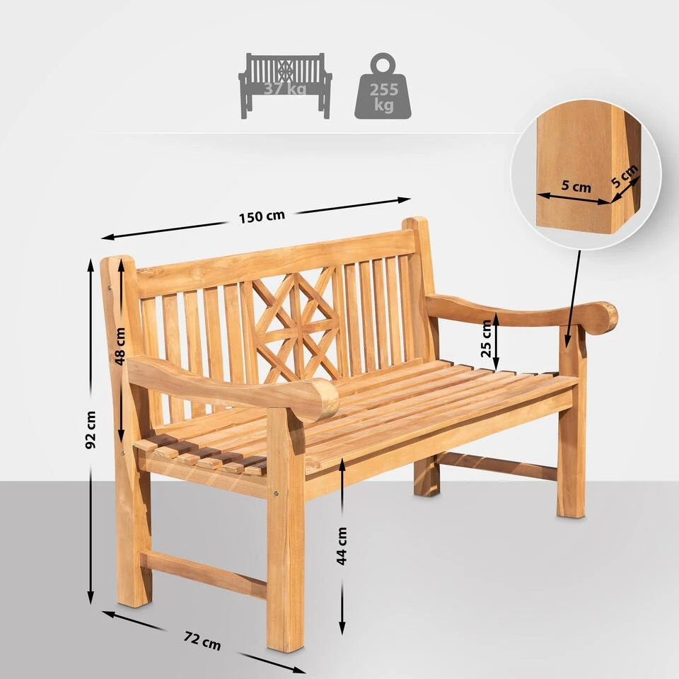 CLP Teakbank Florida 150 Cm 4 CLP Teakbank Florida 150 Cm - Afbeelding 2