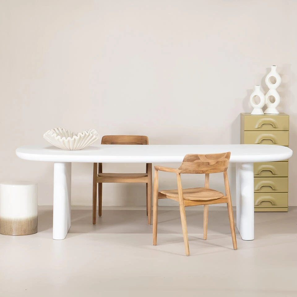 Tuintafel Deens Ovaal - Wit Betonlook - 240x100x75cm - Maya 4 Tuintafel Deens Ovaal - Wit Betonlook - 240x100x75cm - Maya - Afbeelding 2