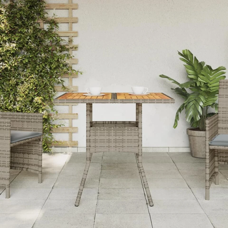 VidaXL - Tuintafel Met Acaciahouten Blad - Grijs - Poly Rattan - 80 X 80 X 75 Cm 5 VidaXL - Tuintafel Met Acaciahouten Blad - Grijs - Poly Rattan - 80 X 80 X 75 Cm - Afbeelding 3