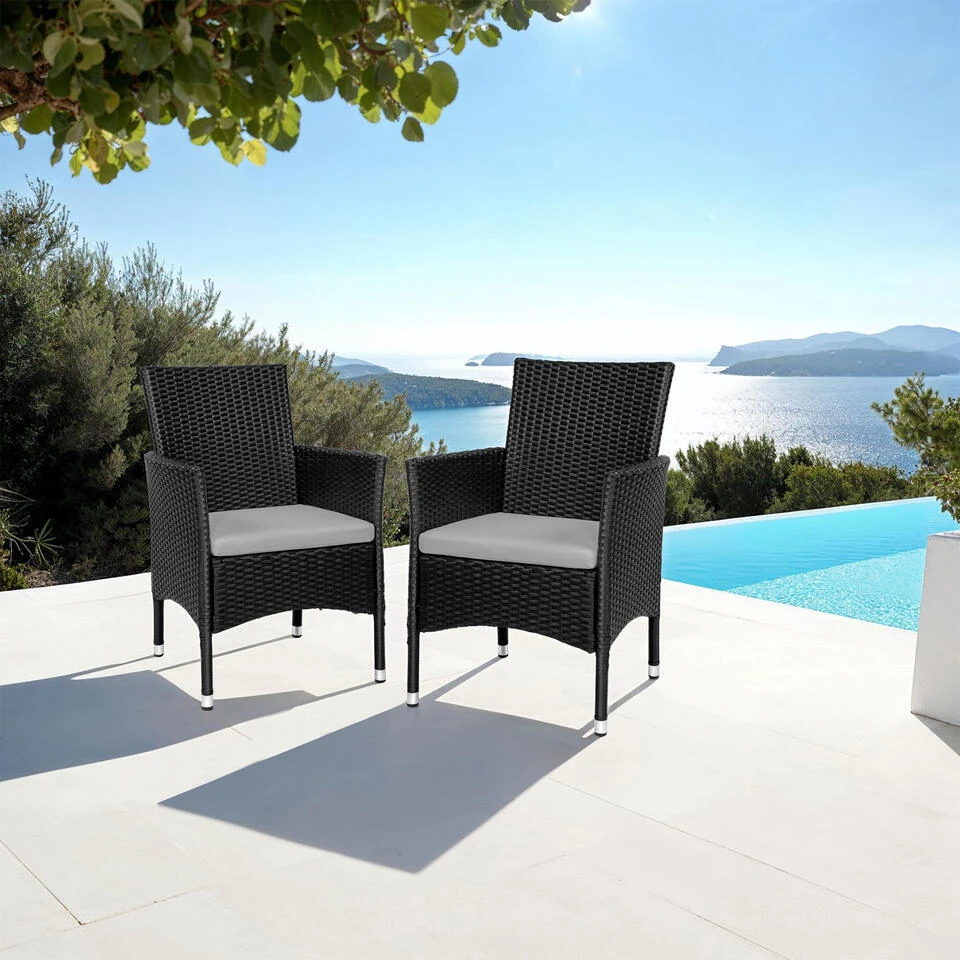 Tectake 2 Wicker Tuinstoelen Met 4 Kussenhoezen , Zwart/beige 4 Tectake 2 Wicker Tuinstoelen Met 4 Kussenhoezen , Zwart/beige - Afbeelding 2