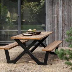 WOOOD Tablo Picknicktafel Met X-poot Buiten - Naturel - 75x206x145 -Geselecteerde Tuinmeubelwinkel f242074005b94de496076049cb7aa76f