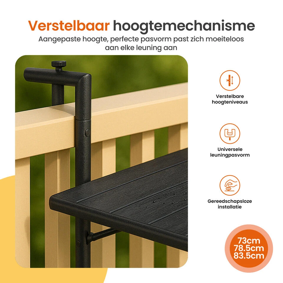 Goliving Balkontafel - Inklapbaar - Hangend - 60 X 40 Cm - Hoogteverstelbaar 9 Goliving Balkontafel - Inklapbaar - Hangend - 60 X 40 Cm - Hoogteverstelbaar - Afbeelding 7