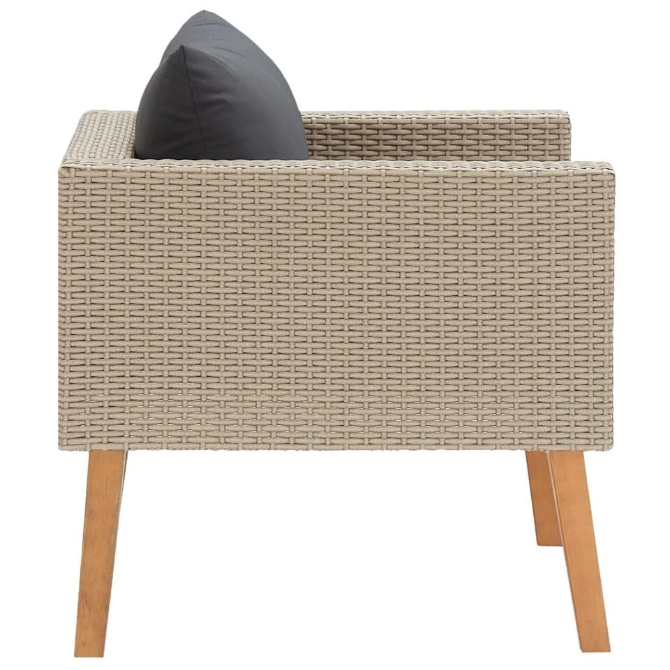 VidaXL Tuinbank Eenzits Met Kussens Poly Rattan Beige 4 VidaXL Tuinbank Eenzits Met Kussens Poly Rattan Beige - Afbeelding 2