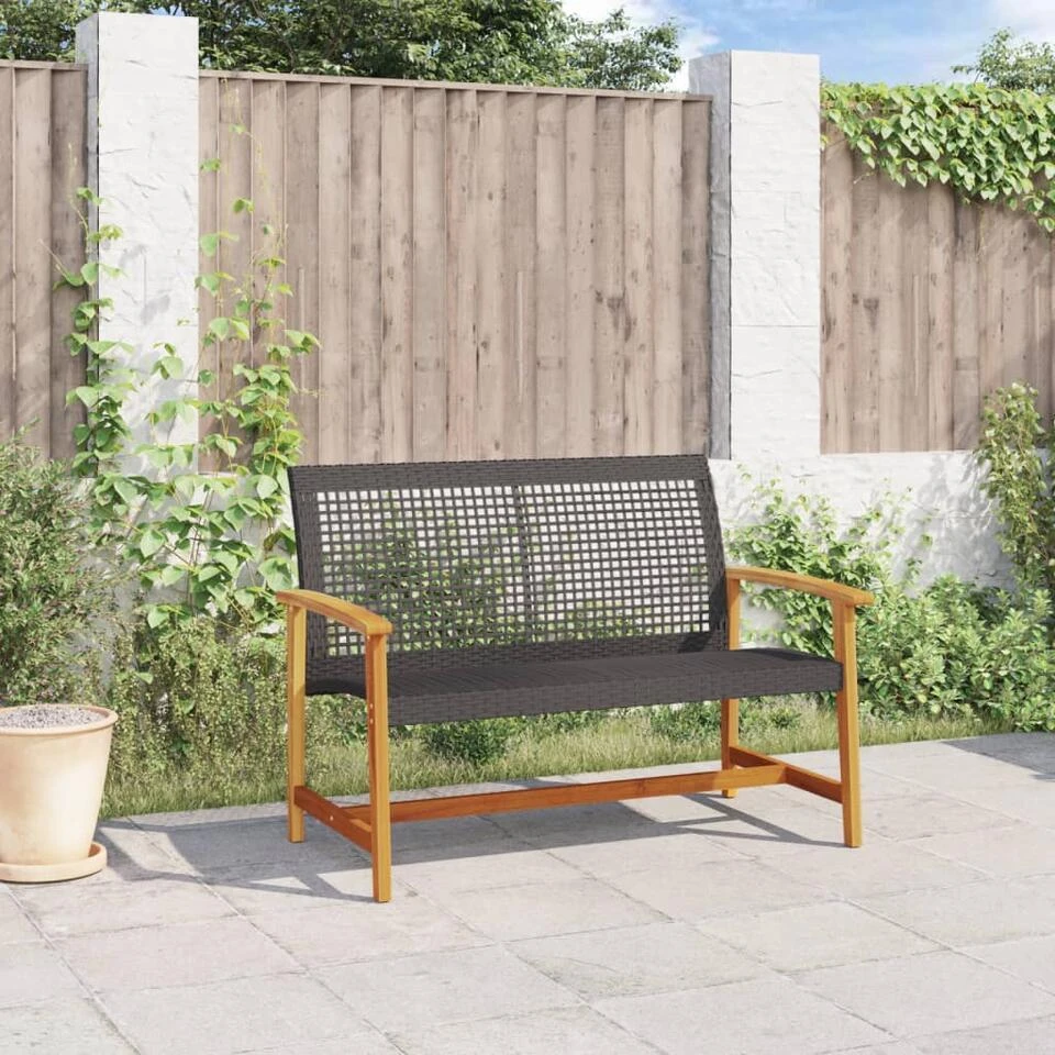 VidaXL - Tuinbank - Zwart - Poly Rattan En Acaciahout - 112 Cm 5 VidaXL - Tuinbank - Zwart - Poly Rattan En Acaciahout - 112 Cm - Afbeelding 3