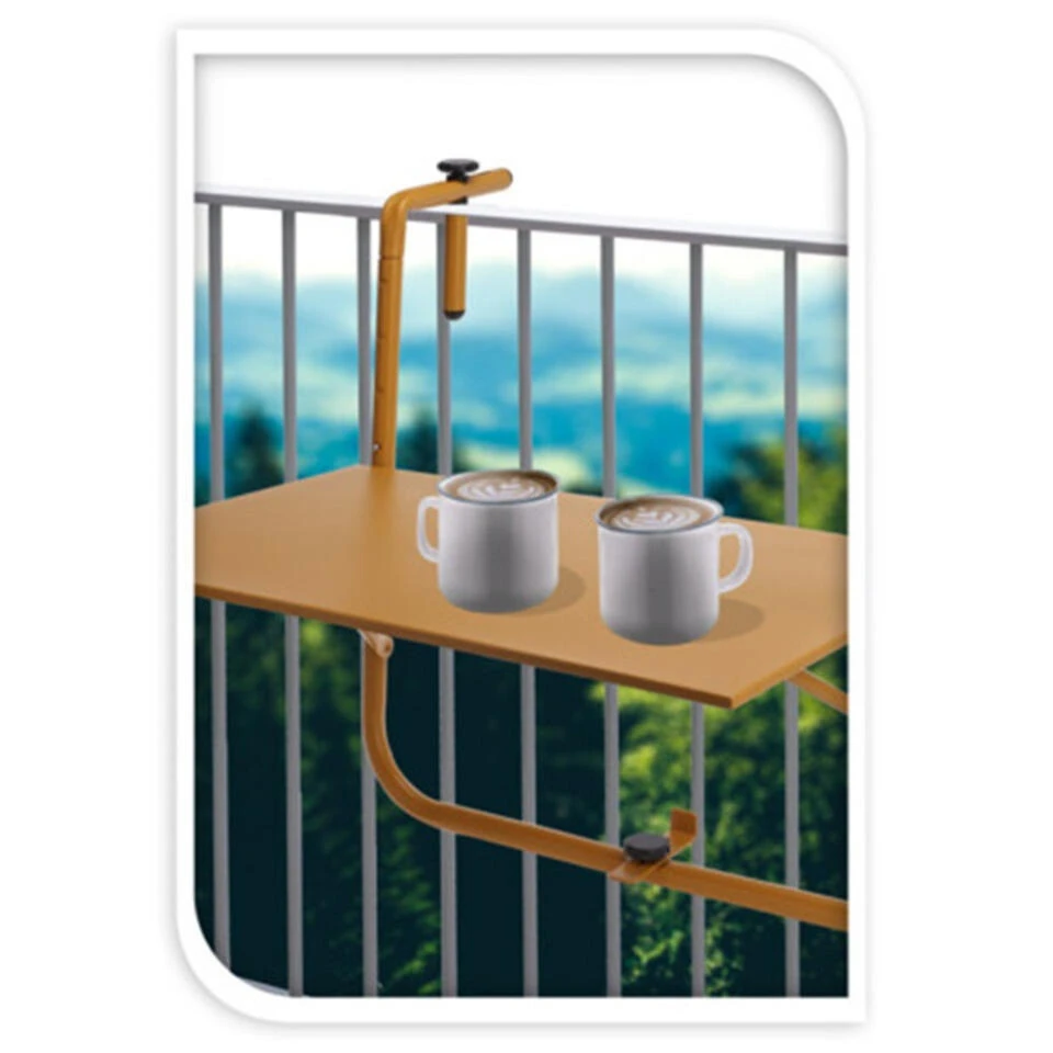 Pro Garden Balkon Tafel - Metaal - Mat Mosterd Geel - 60 X 43 Cm 4 Pro Garden Balkon Tafel - Metaal - Mat Mosterd Geel - 60 X 43 Cm - Afbeelding 2